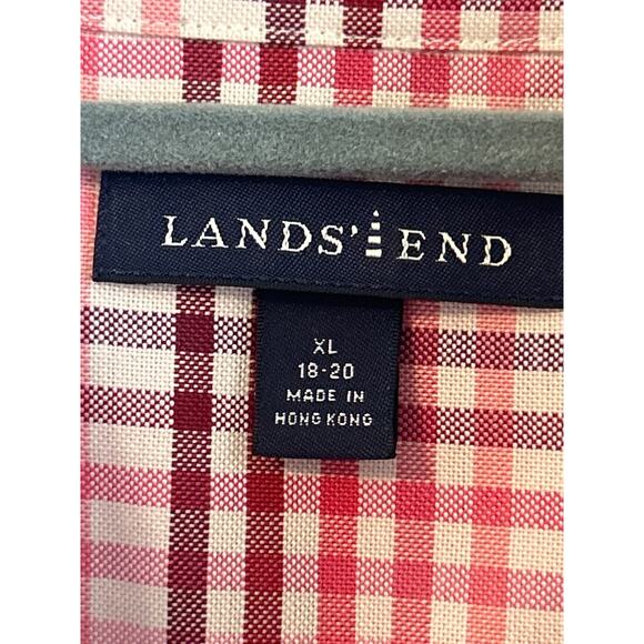 Lands' End Men's Pink and Red Plaid Button Up Short Sleeve Shirt size XL - Picture 2 of 3